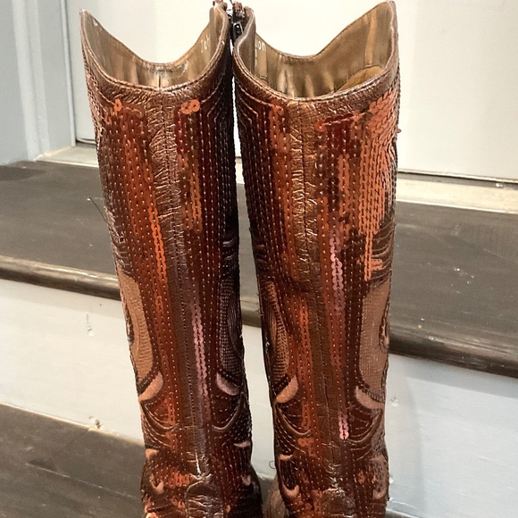 Brown /Cognac John Fashion Sequined Embroidered Pointed Toe Cowboy Boots Sz - Picture 9 of 16